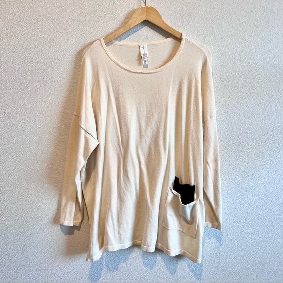 MarlaWynne Layers Sweater Women's 1X Ivory Tunic Lagenlook Pockets Pullover - Picture 1 of 10